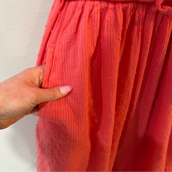 Maeve Anthropologie Coral 100% Cotton Swiss Dotted Belted Short Sleeve Dress 4 - Picture 4 of 8